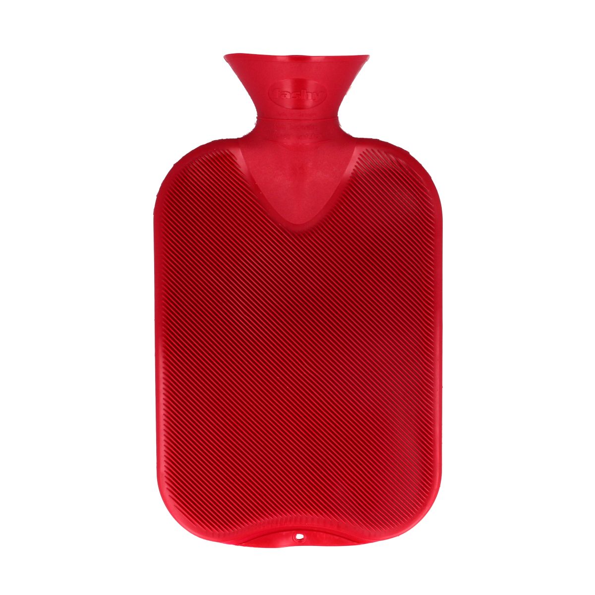 Fashy warm water kruik with cranberry double rib design, 2-liter capacity, soft fabric cover, used for soothing warmth and comfort