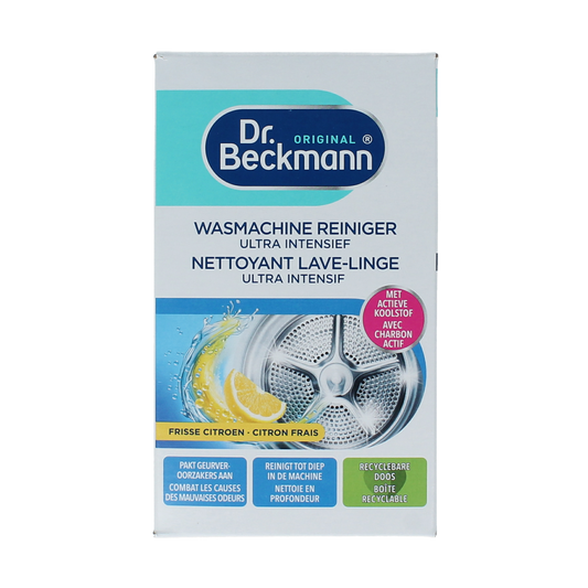 Dr. Beckmann washing machine cleaner 250g packet showing the cleaning product for laundry machines
