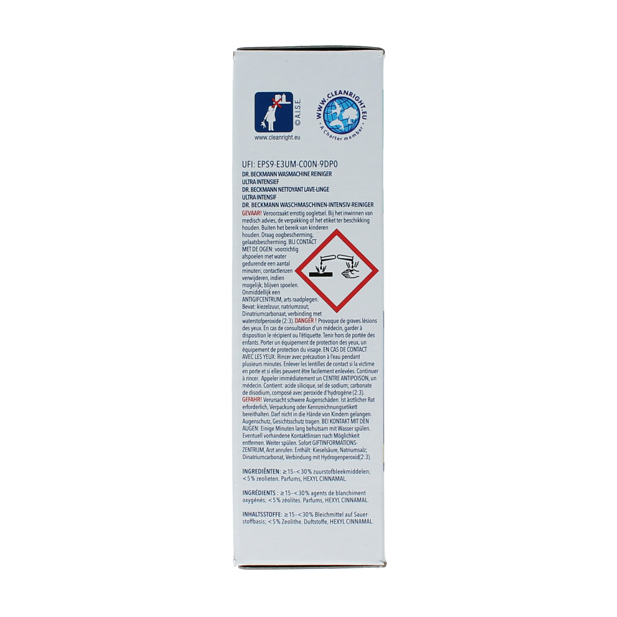 Dr. Beckmann washing machine cleaner 250g packet, cleaning product for laundry machines, in packaging with product details visible.