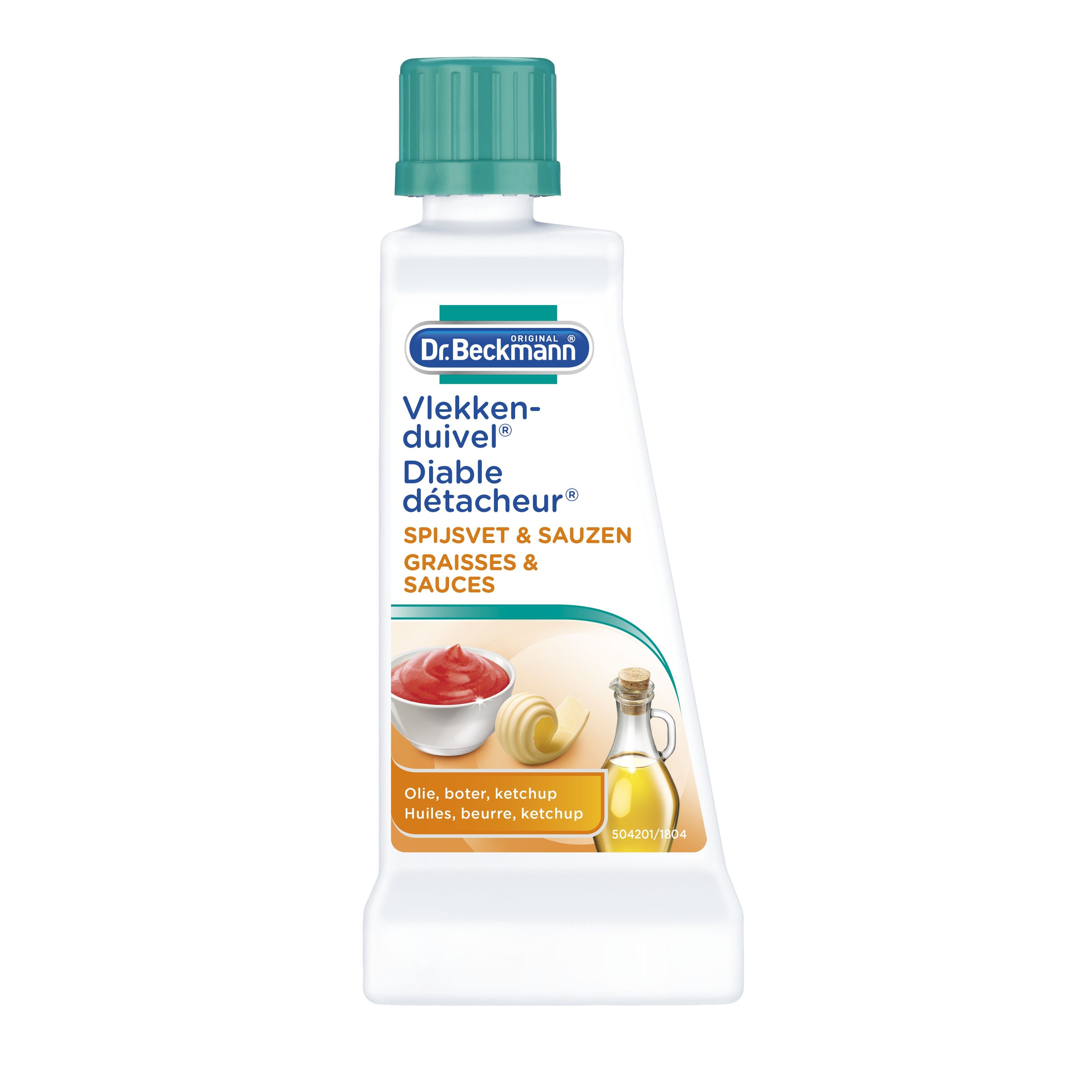 Dr. Beckmann Vlekkenduivel stain remover spray bottle, 50ml, for cleaning spills and stains from fabrics and surfaces.