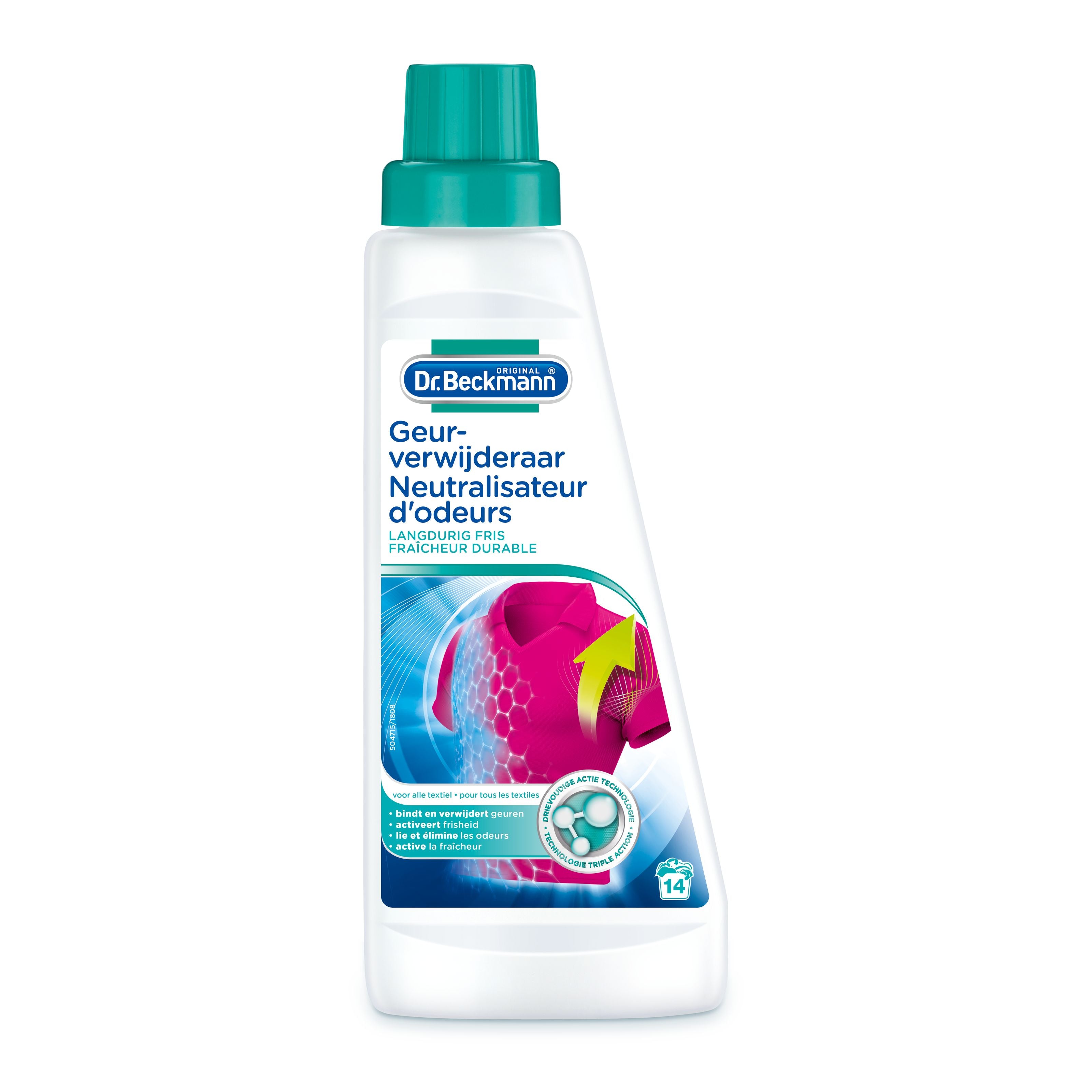 Dr. Beckmann odor remover 500ml bottle of wasmiddelen for eliminating unpleasant smells from laundry and fabrics.