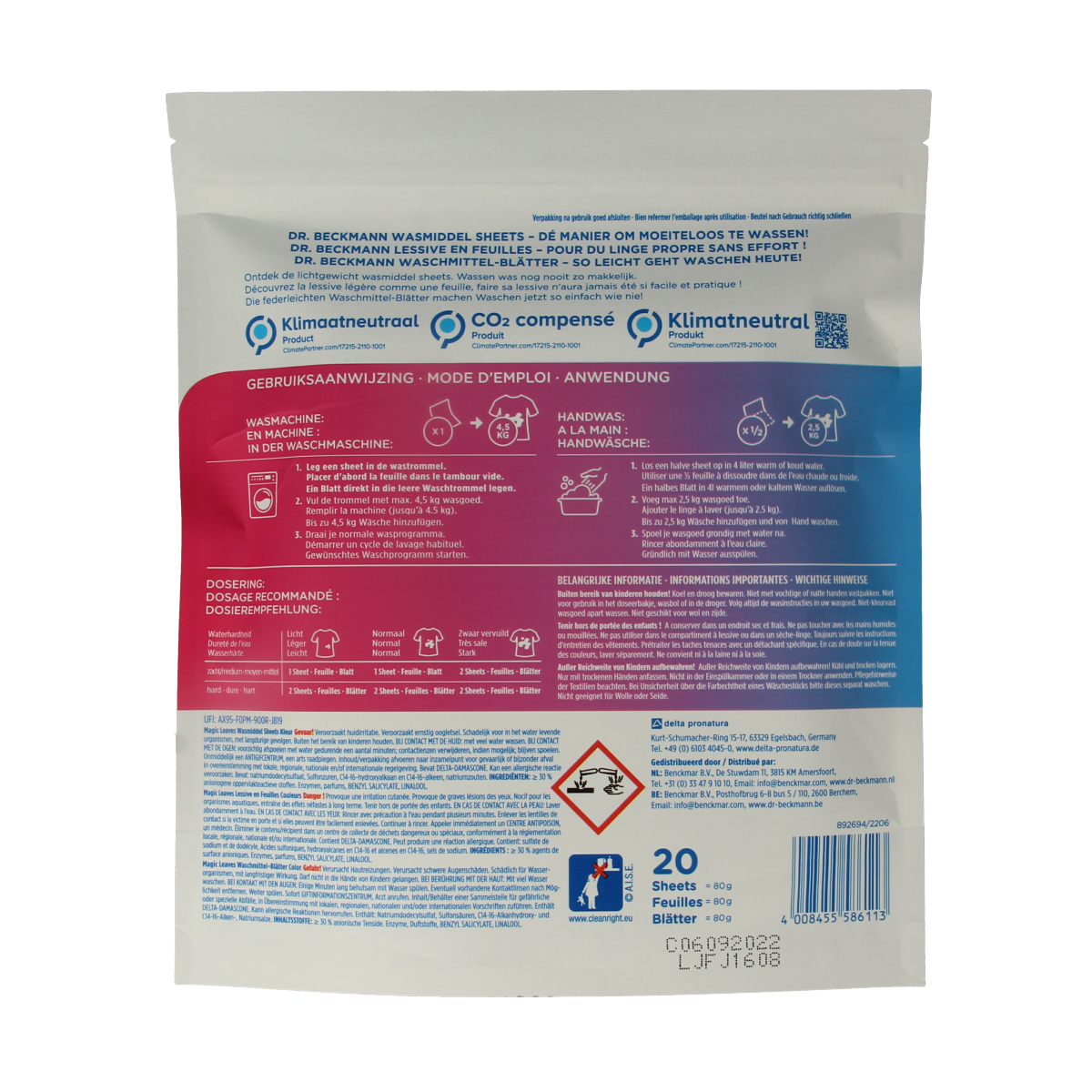 Dr. Beckmann Magic Leaves Colour laundry detergent capsules, 20 pack, for vibrant and clean clothes in a colorful package.