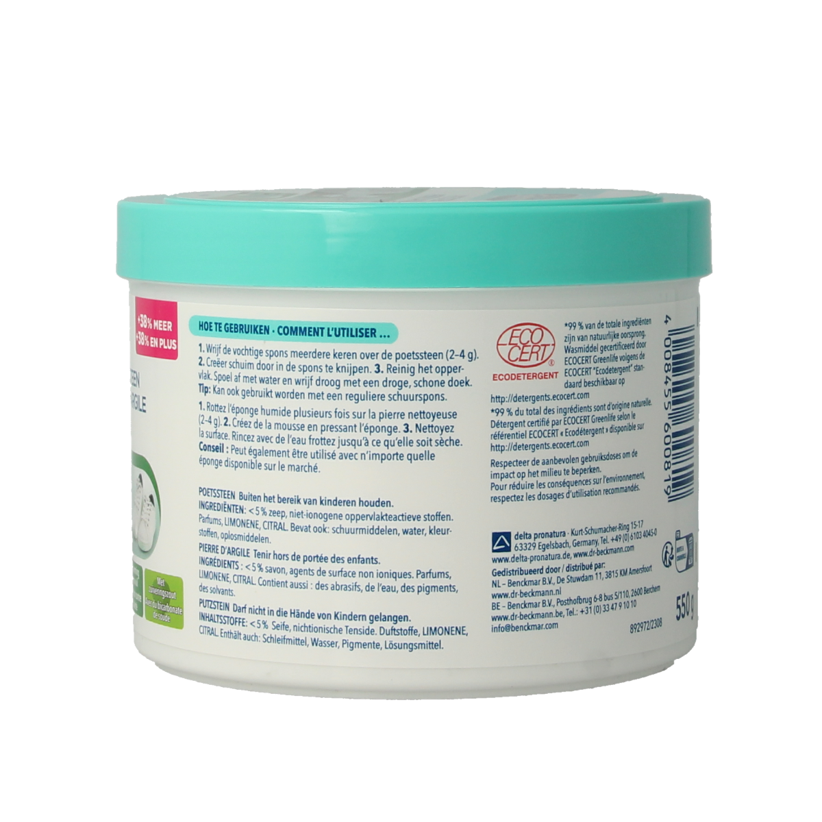 Dr. Beckmann Poetssteen 550g natural cleaning stone for removing limescale and mineral buildup from bathroom and kitchen surfaces.