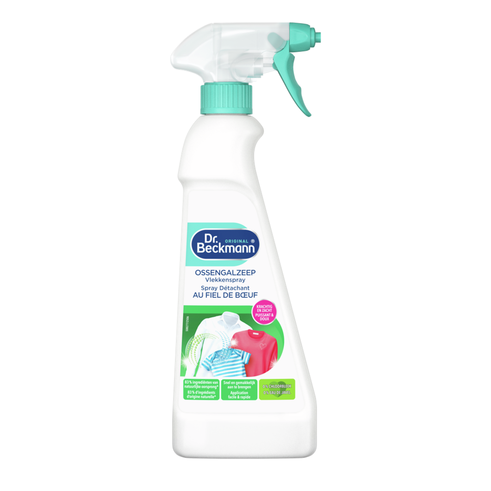 Dr. Beckmann Ossengalzeep stain spray in 500ml bottle, a laundry pre-treatment for removing tough stains.