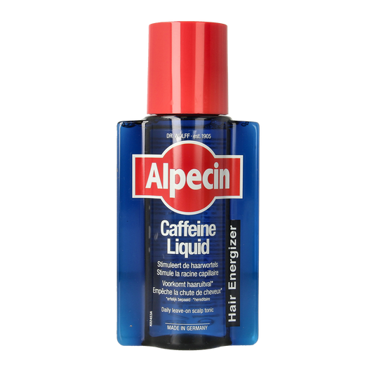 Alpecin Caffeine liquid hair care product in 200ml bottle, designed to strengthen and invigorate scalp and hair.
