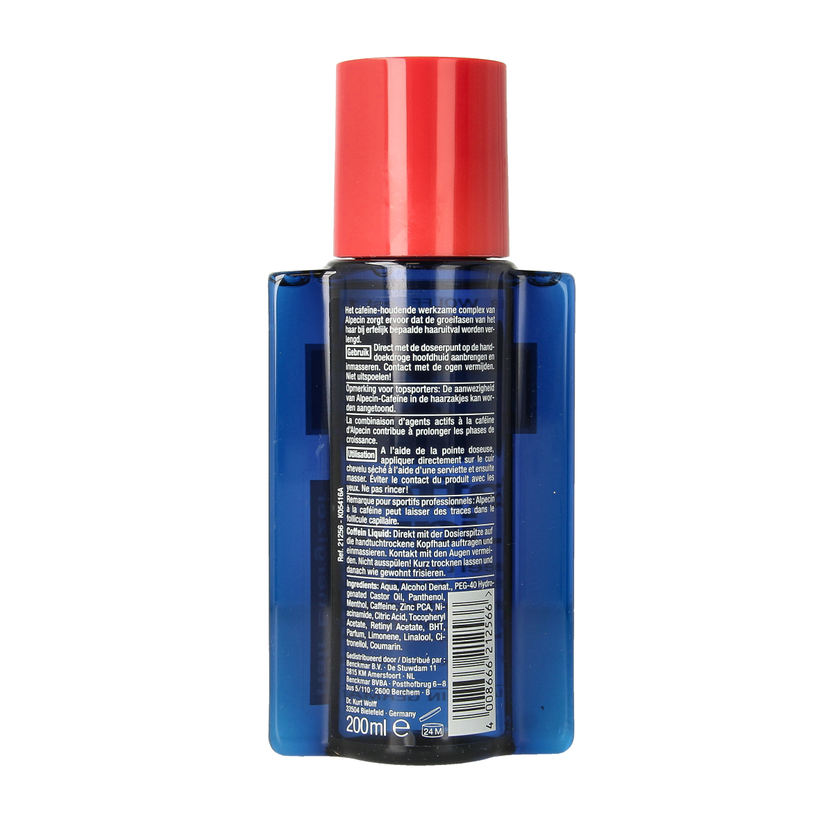 Alpecin Caffeine liquid hair care product in 200ml bottle, designed to stimulate hair roots and promote scalp health.