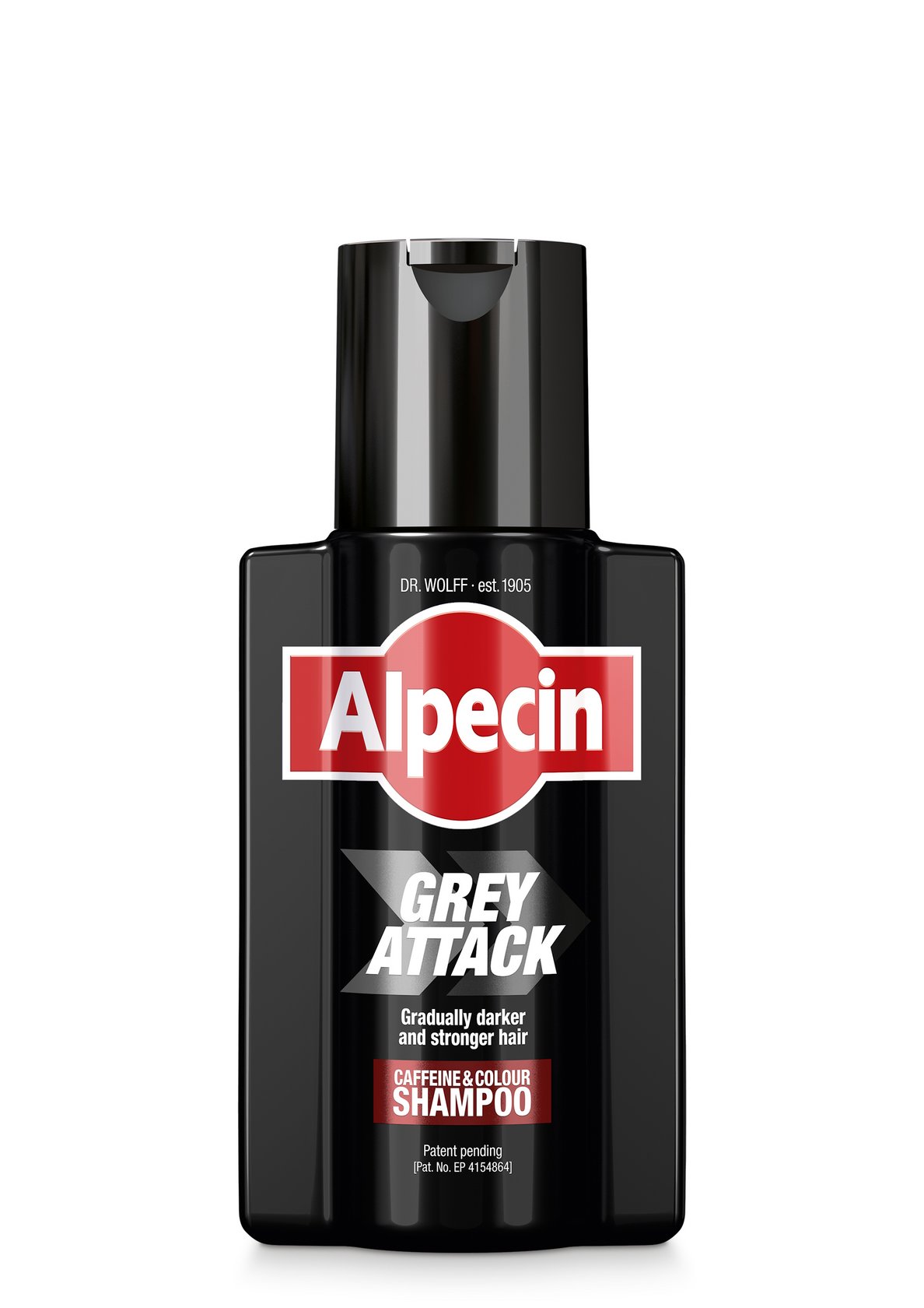 Alpecin Grey Attack shampoo 200ml for hair care, featuring a sleek gray bottle and clean label design.