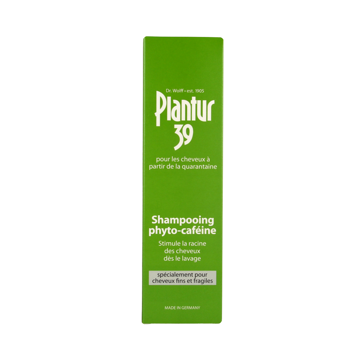 Plantur39 Caffeine shampoo for fine hair in a 250ml bottle, hair care product with caffeine for scalp health.