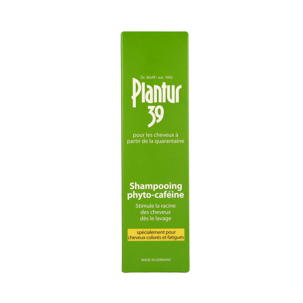 Plantur39 Caffeine shampoo for colored hair, 250ml, natural hair care product with a focus on scalp health and color protection.