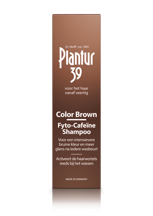 Plantur39 brown shampoo bottle for hair care, 250ml, with brown liquid visible in the packaging.