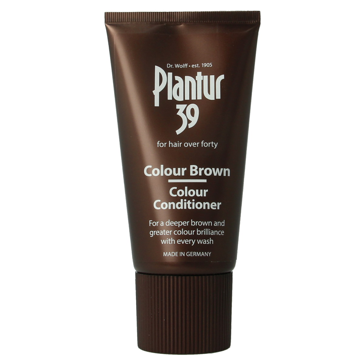 Plantur39 brown hair conditioner bottle, 150ml, in a natural setting, showcasing the hair care product for colored hair.