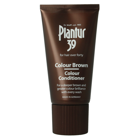 Plantur39 brown hair conditioner bottle, 150ml, in a natural setting, showcasing the hair care product for colored hair.