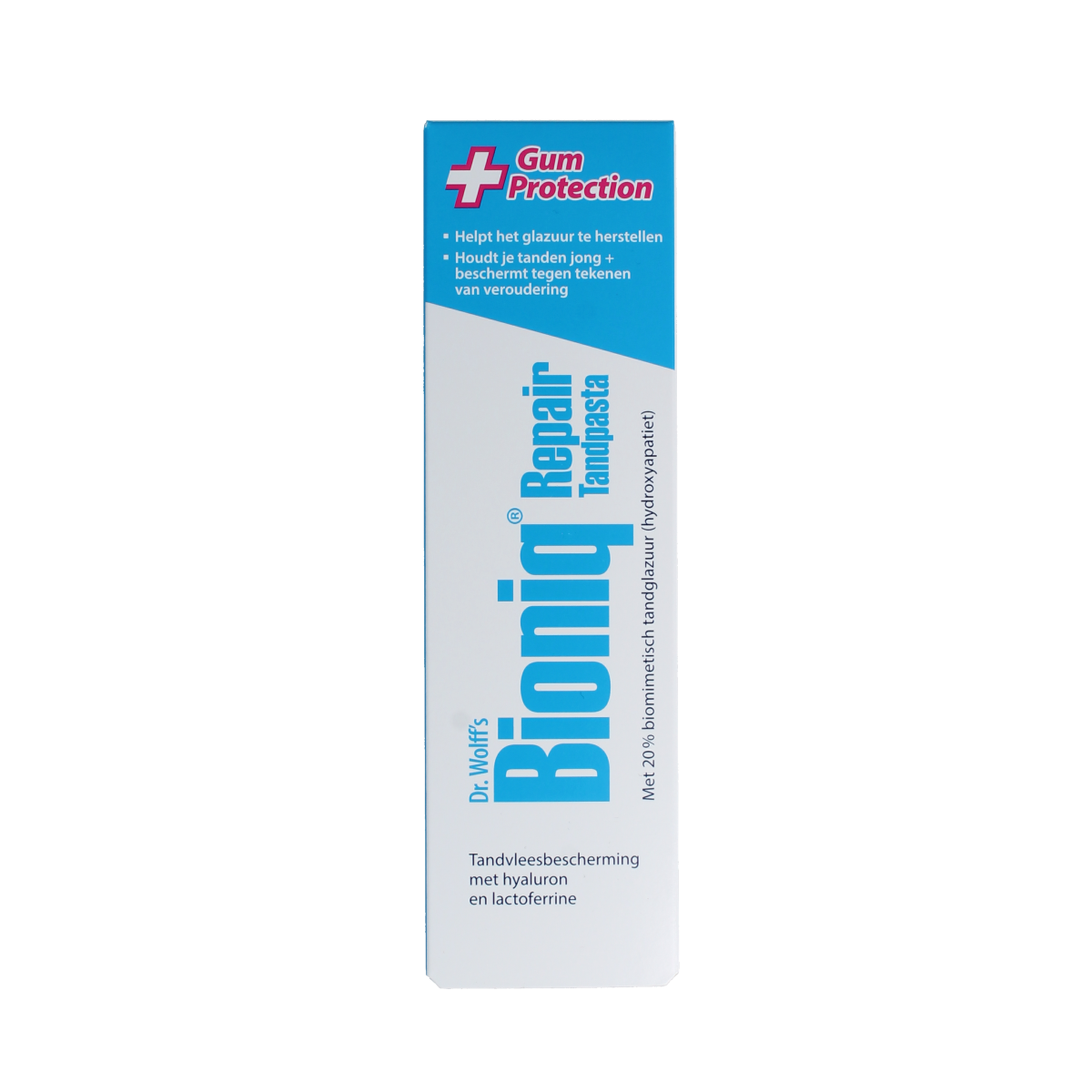 Bioniq Tandpasta Repair Gum Protect toothpaste in 75ml tube, showing the packaging and branding on the tube.