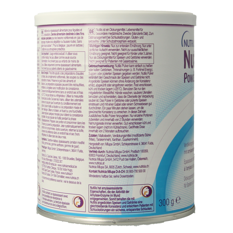 Nutricia Nutilis medical dietary supplement in 300g container, soft powder for nutritional support.