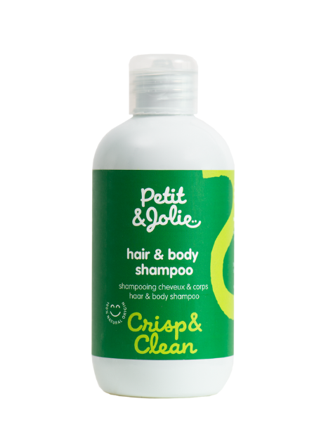 Petit et Jolie baby shampoo and body wash in a 200ml bottle, gentle for baby's hair and skin.