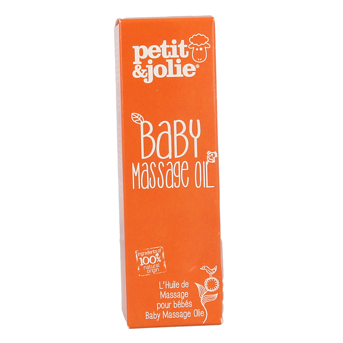 Petit et Jolie baby massage oil 100ml bottle with gentle, nourishing baby care oil for infants and toddlers.