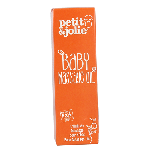 Petit et Jolie baby massage oil 100ml bottle with gentle, nourishing baby care oil for infants and toddlers.