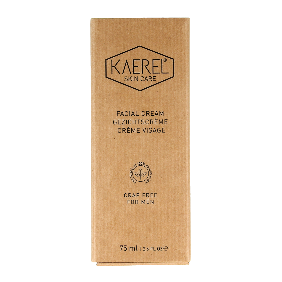 Kaerel Skin Care gezichtscreme in 75ml jar, facial moisturizer with smooth cream texture for daily skin hydration.