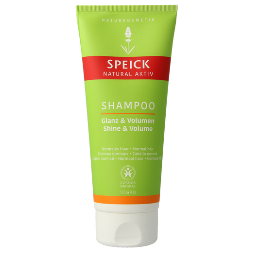 Speick Natural aktiv shampoo with gloss and volume, 200ml bottle, for hair care and revitalizing hair shine.