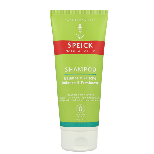 Speick Natural aktiv shampoo balans&verfrissend bottle, 200ml, with label displaying natural ingredients and brand logo.