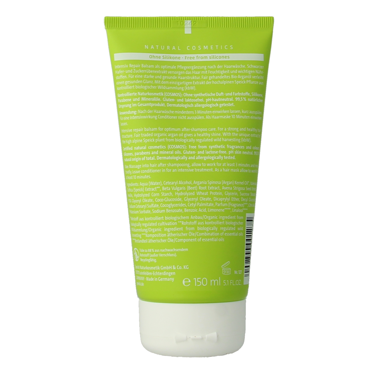 Speick Natural aktiv haar conditioner in 150ml bottle, moisturizing hair care product with natural ingredients.
