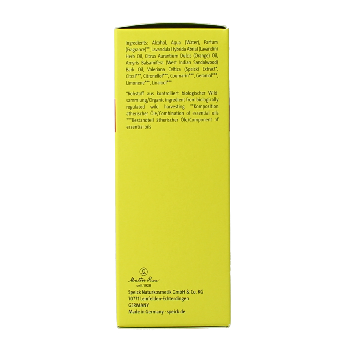 Speick Natural Eau de Cologne 100ml bottle with a sleek, minimalist design and elegant label, showcasing a refreshing fragrance.