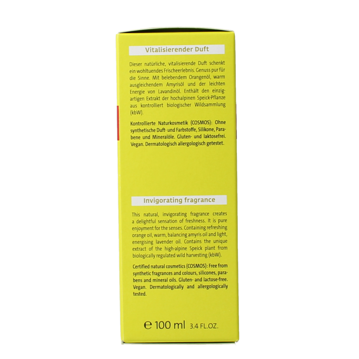 Speick Natural Eau de Cologne 100ml bottle, showcasing the brand's signature fragrance in a sleek glass container.