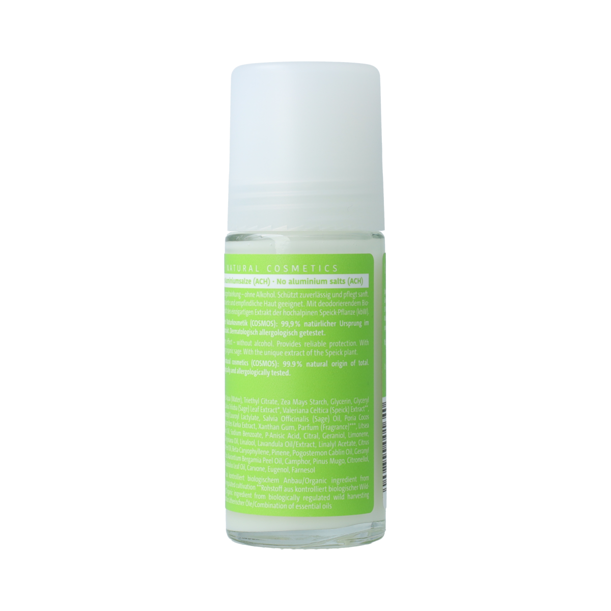 Speick Natural aktiv deodorant roller alcoholvrij in 50ml bottle, shown with sleek packaging and rollerball applicator.