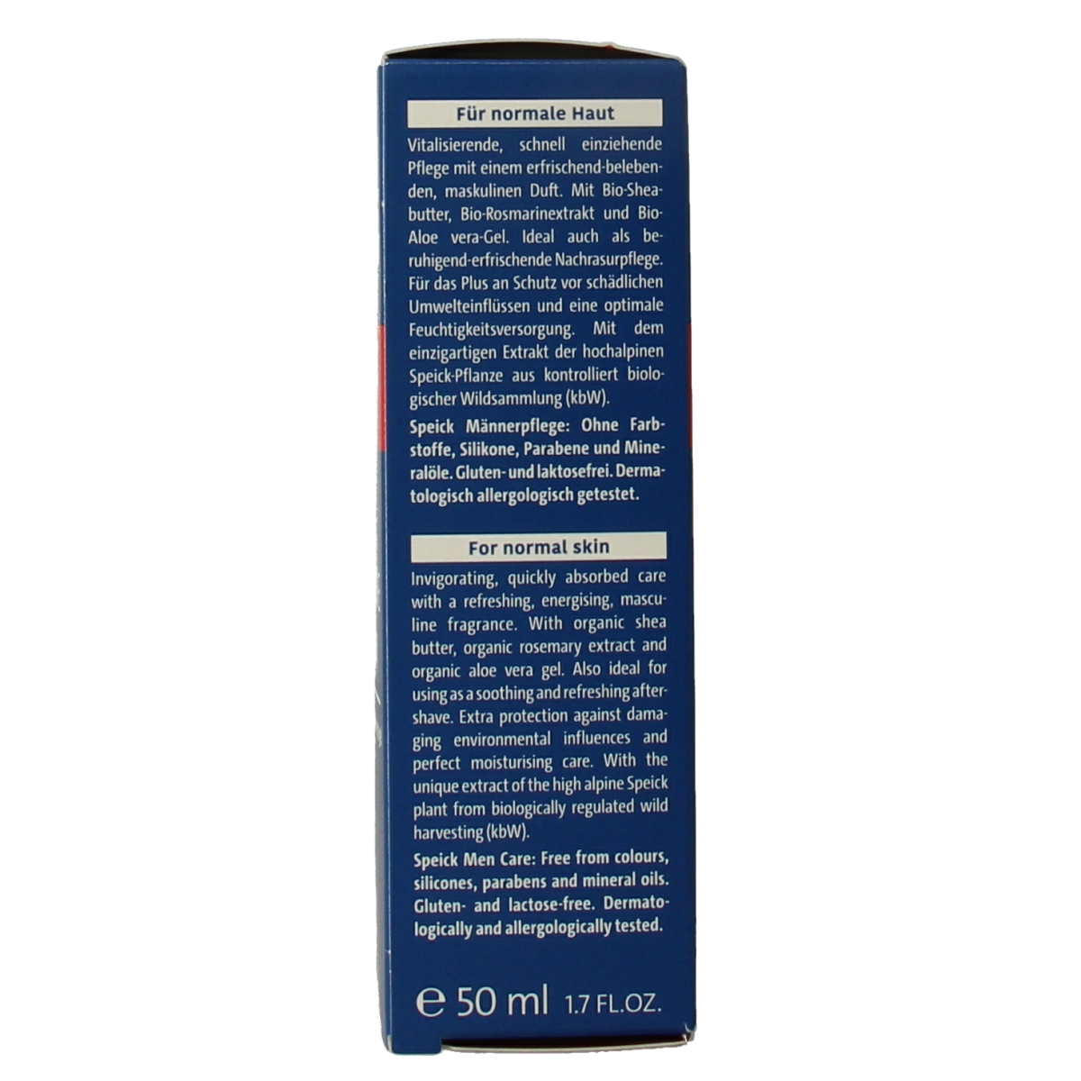 Speick Men Intensive Cream 50ml, natural body moisturizer with nourishing ingredients for men's skincare, in a white tube.