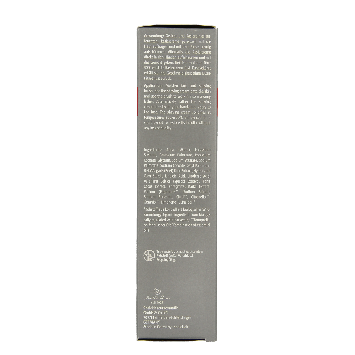 Speick Men active scheercreme 75g for shaving, featuring a tube with the Speick brand logo and product details.
