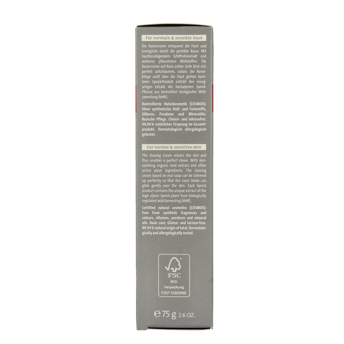 Speick Men Active Shaving Cream 75g, tube of men's skincare product for shaving and skin care, with branding on the packaging.