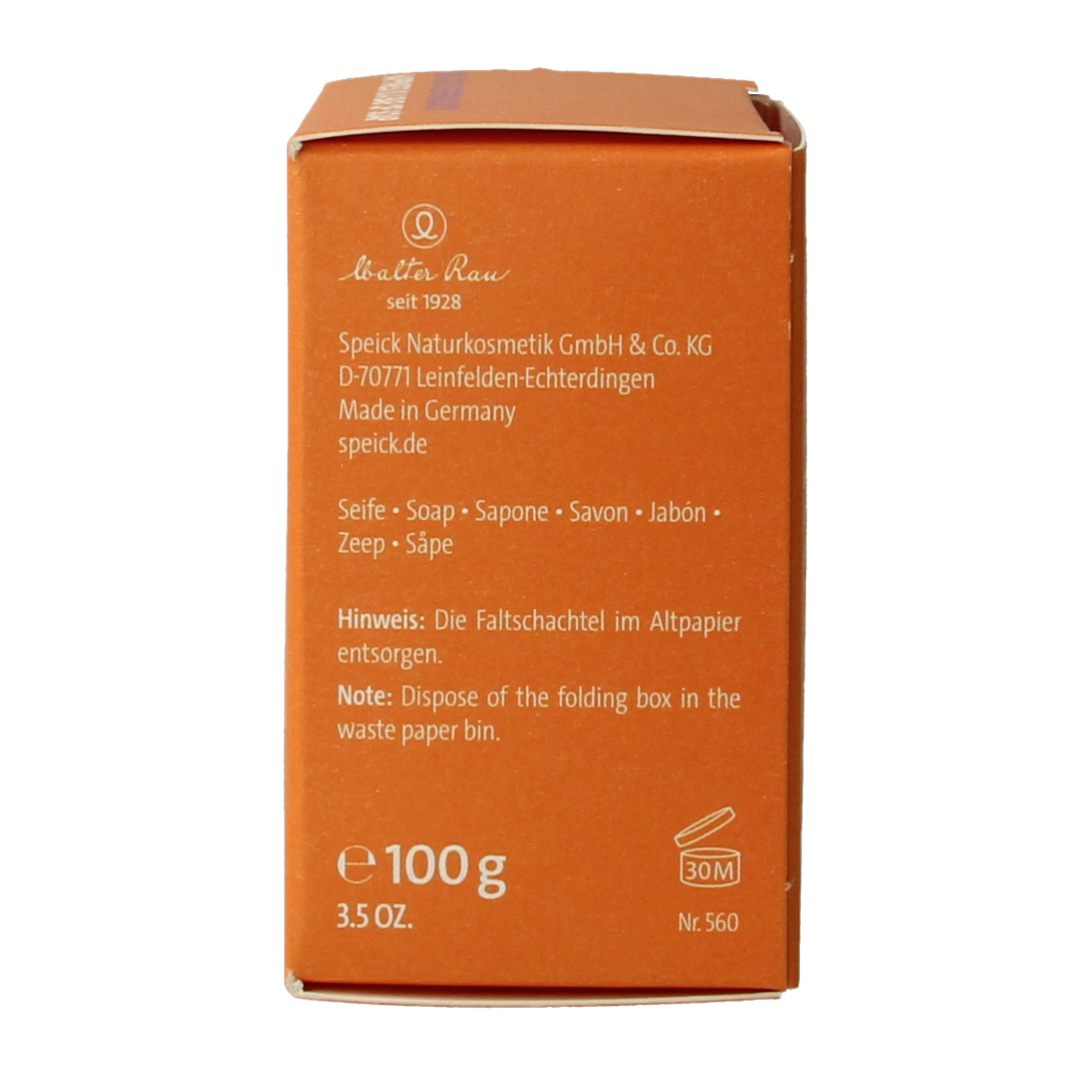 Speick Duindoorn soap in a box, 100g, featuring natural ingredients and a clean, minimalist packaging design.
