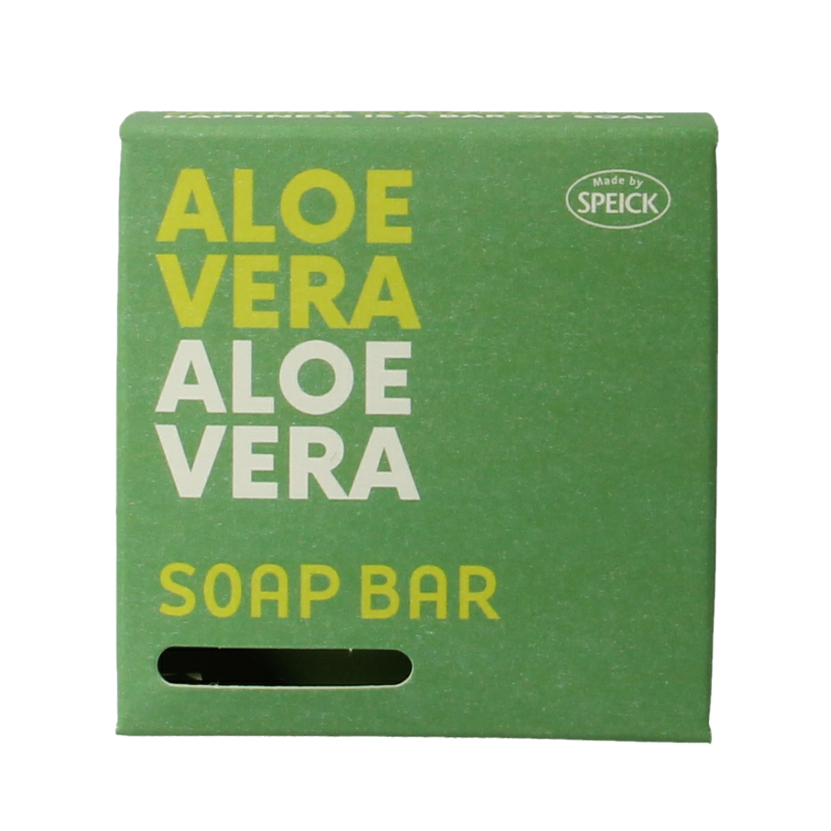 Speick Aloe Vera soap in a box, 100g, with a white rectangular packaging displaying the brand name and aloe vera imagery.