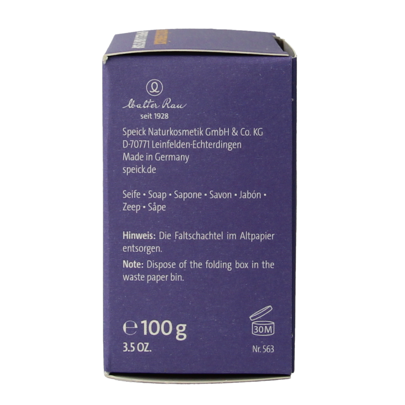 Speick Lavendel zeep in doosje, 100g, natural lavender-scented soap with floral design and compact packaging.