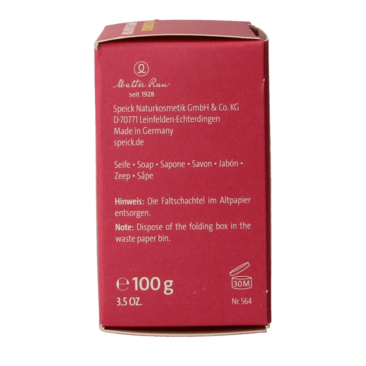Speick Wilde Roos soap in a 100g box, natural herbal soap with floral rose scent, displayed in a white packaging.