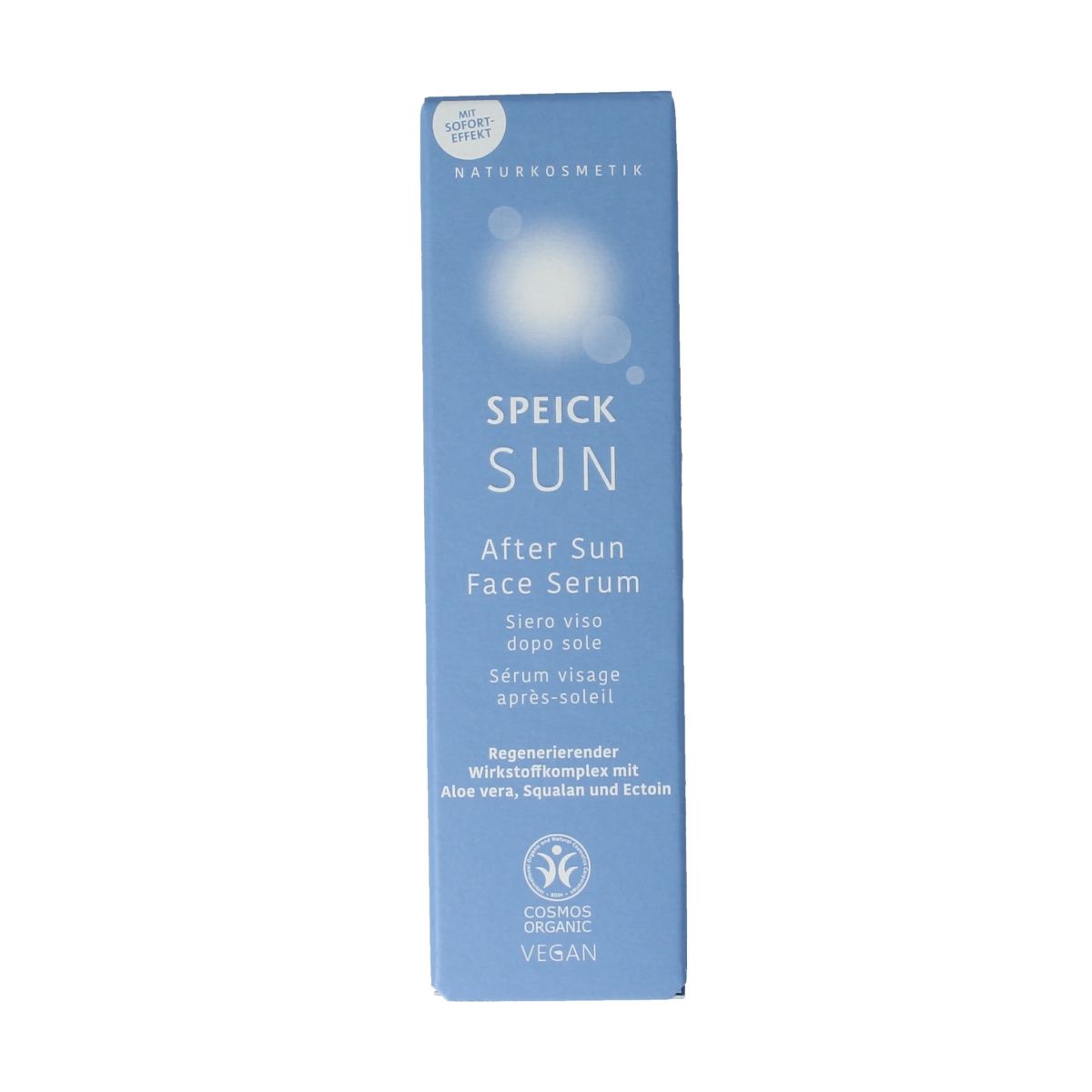 Speick After Sun facial serum in 30ml bottle, natural bio skincare for soothing and hydrating skin after sun exposure.