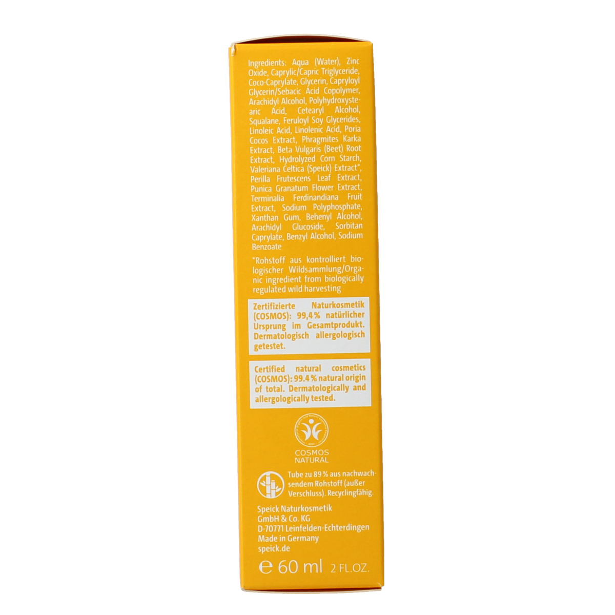 Speick bio SPF 30 sun cream in 60ml tube, natural sunscreen with botanical ingredients, suitable for all skin types.