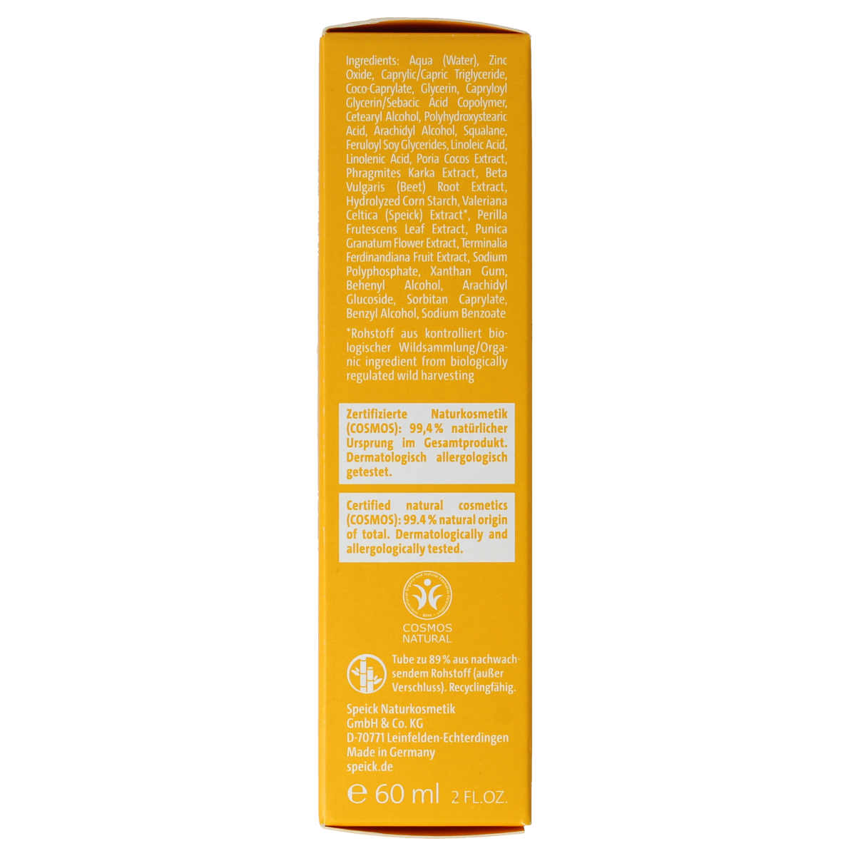 Speick Sun zonnecreme factor 50 bio in 60ml tube, SPF sunscreen for outdoor sun protection, natural skincare product.