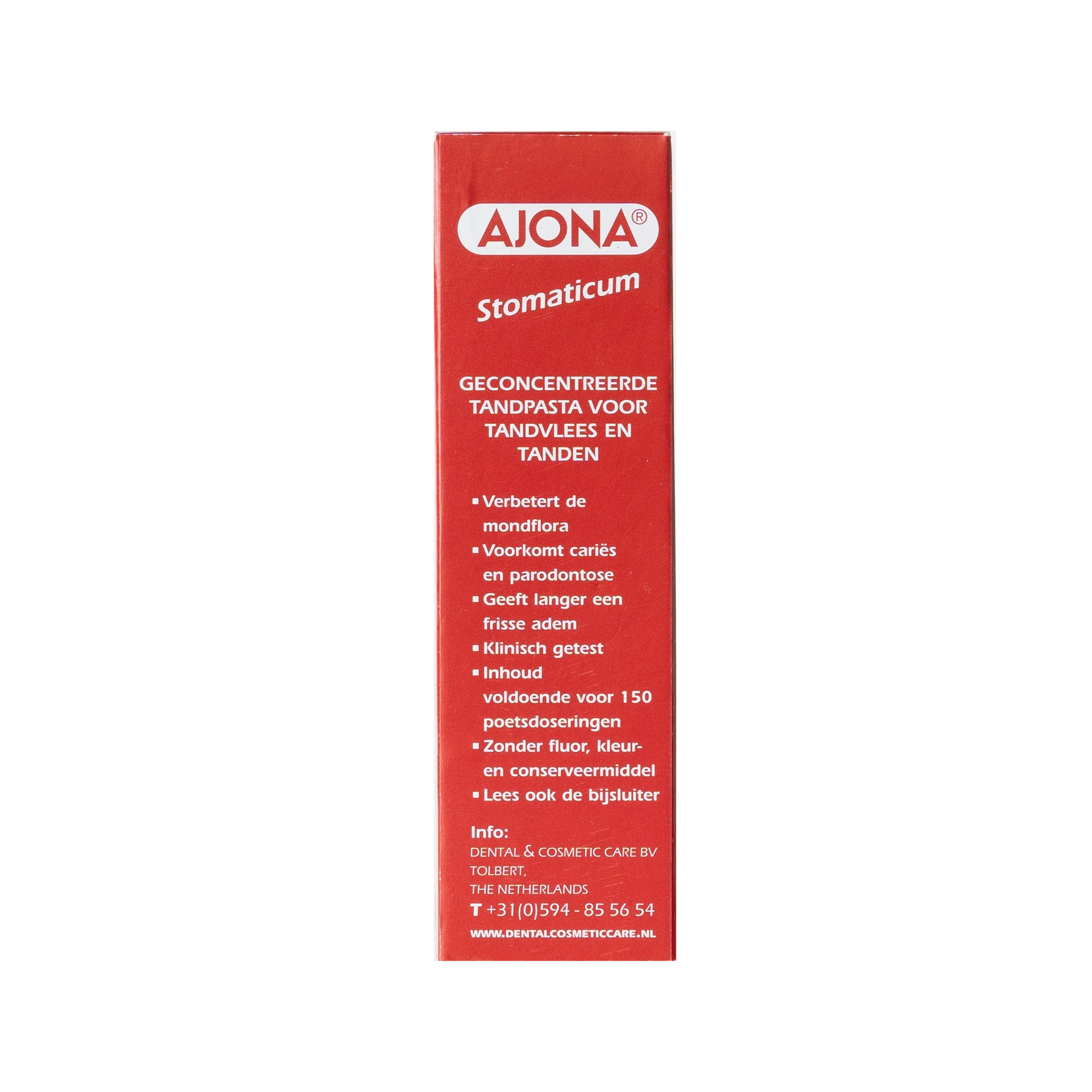 Ajona Stomaticum toothpaste in a 25ml tube, showing the Ajona brand packaging and product design.