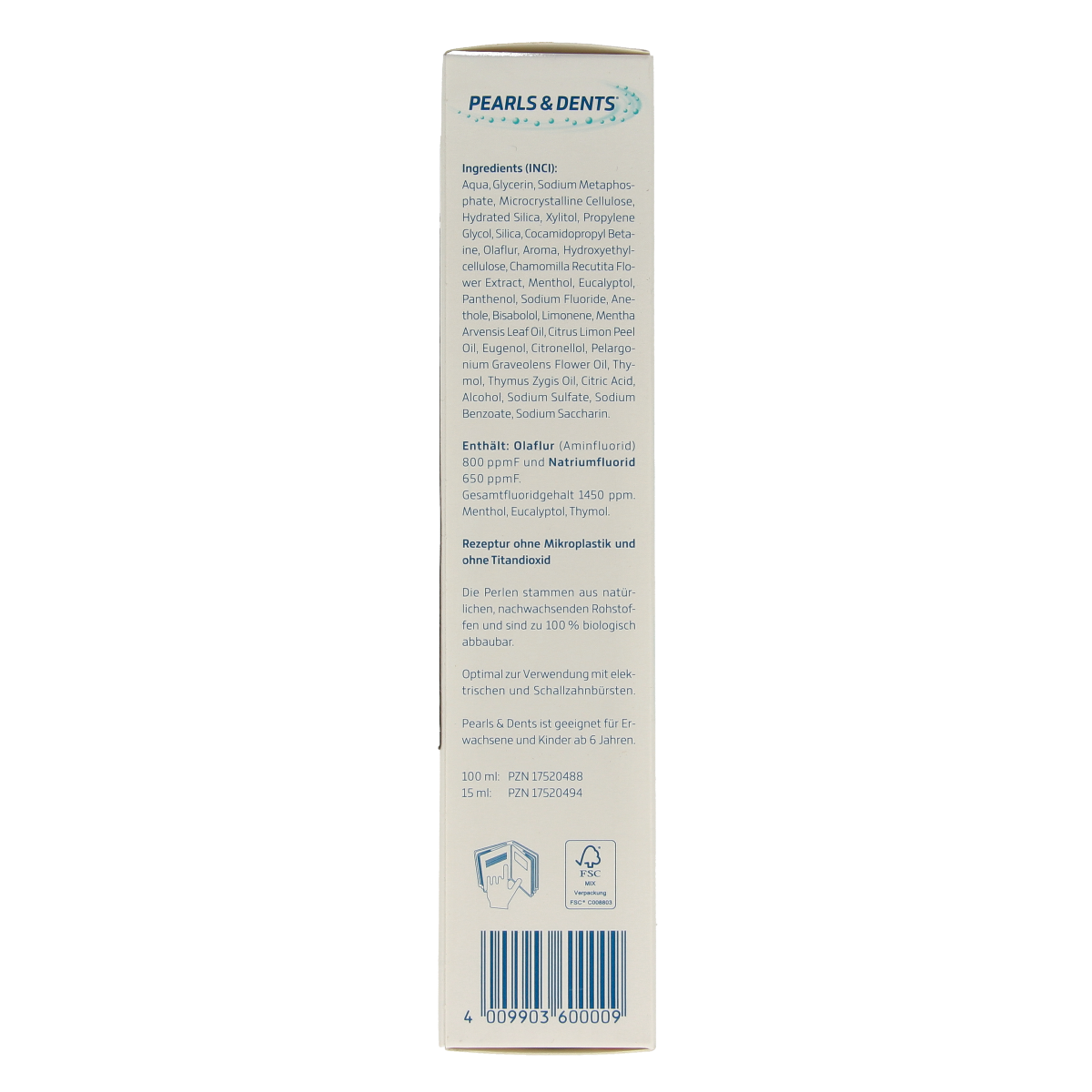 DCC Pearls en dents medicinale tandpasta in a 100ml tube, featuring a white and blue packaging with dental benefits.