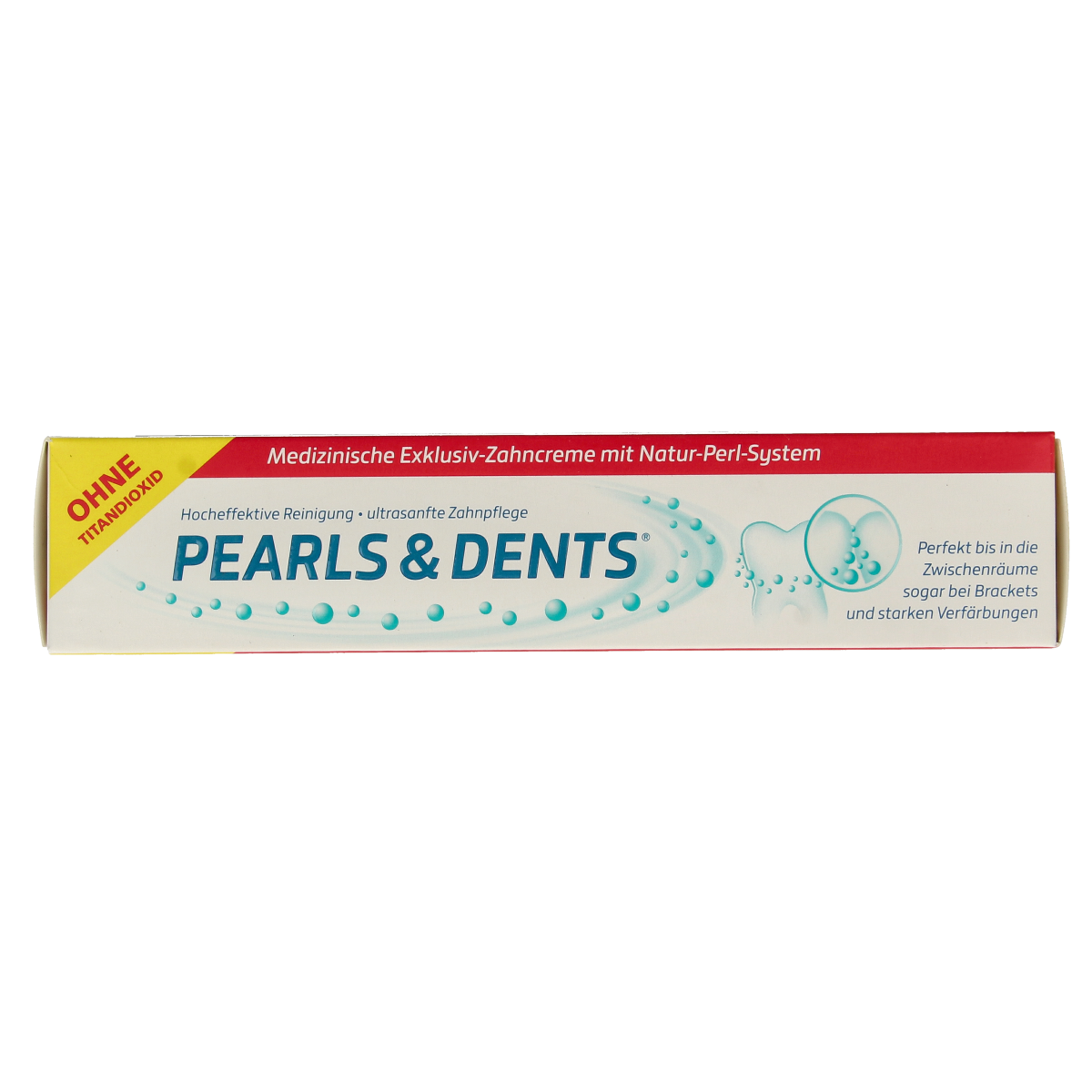 DCC Pearls en dents medicinale tandpasta in 100ml tube, white toothpaste with pearl accents, for dental health.