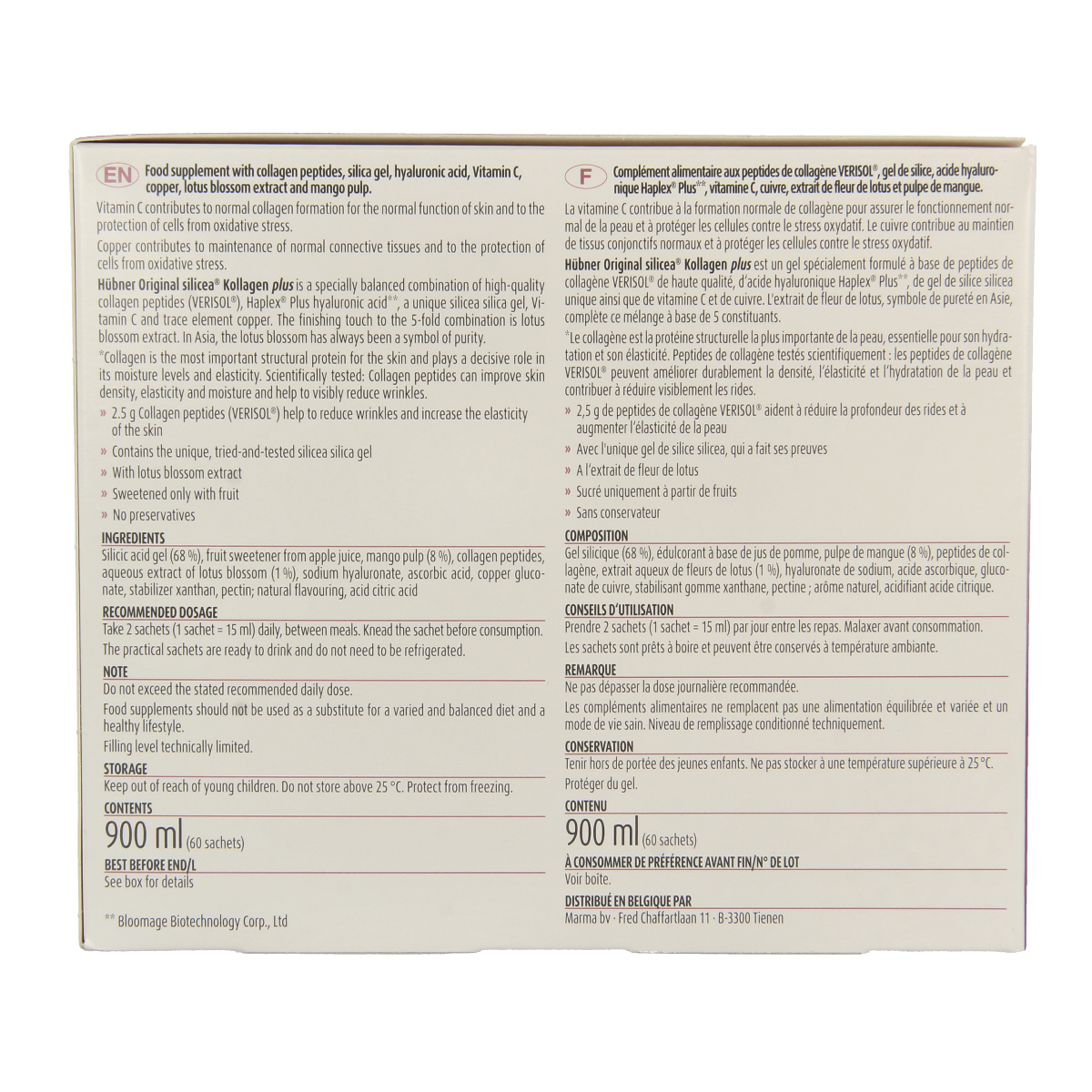 Hubner Original Silicea Kollagen Plus Collagen mineral supplement sachets, 60 count, natural collagen and silica health formula.
