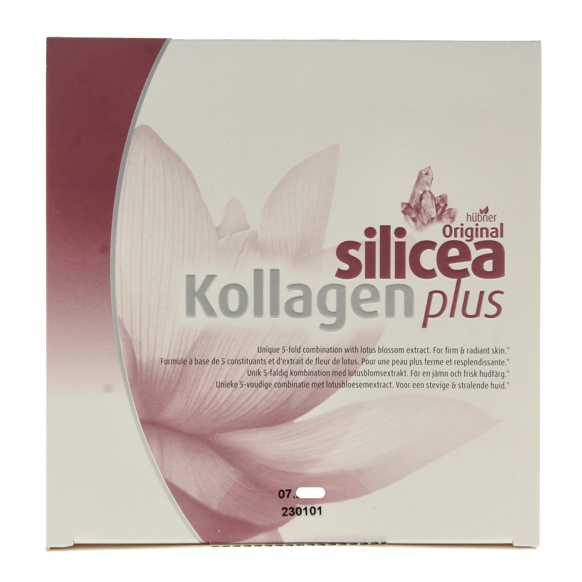 Hubner Original Silicea Kollagen Plus Collagen mineral supplement sachets, 60-count, for skin and joint support.