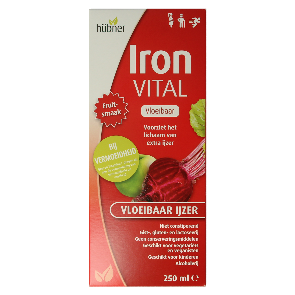 Hubner Iron Vital mineral supplement in a 250ml bottle, featuring natural liquid iron for daily health support.