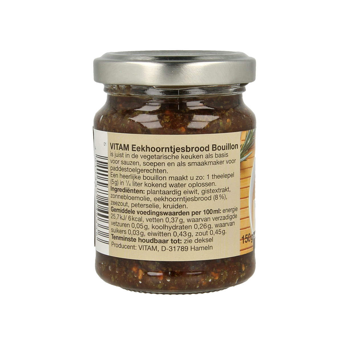 Vitam Eekhoorntjesbrood bouillon pasta in 150g package, natural mushroom soup base, ideal for flavorful broths and soups.