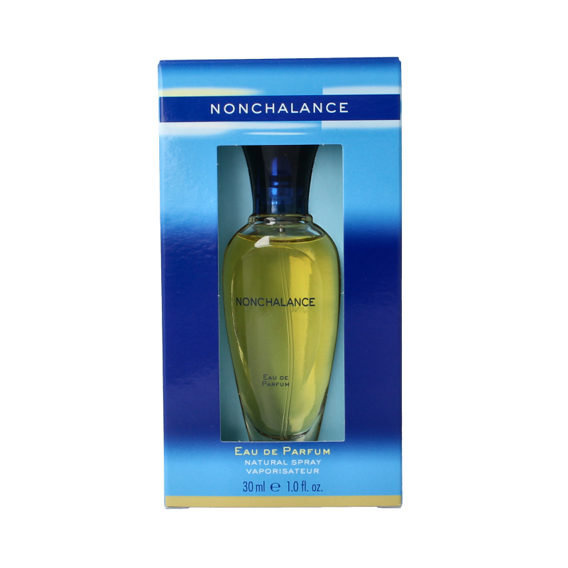 Nonchalance Eau de Parfum natural spray 30ml bottle, elegant fragrance with floral and woody notes, sleek design.
