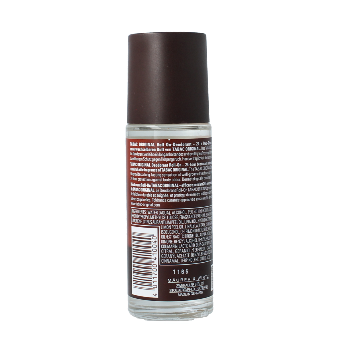 Tabac Original deodorant roll-on bottle, 75ml, with classic label and cap, designed for men’s personal care.
