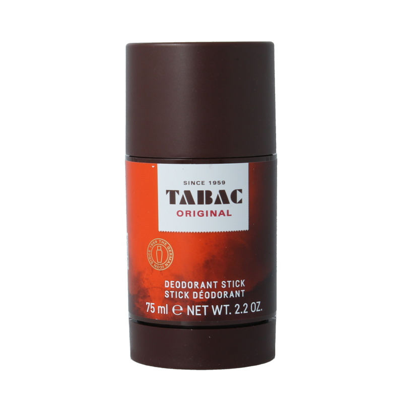 Tabac Original deodorant stick 75ml, showing the white stick with Tabac branding in a clear container.