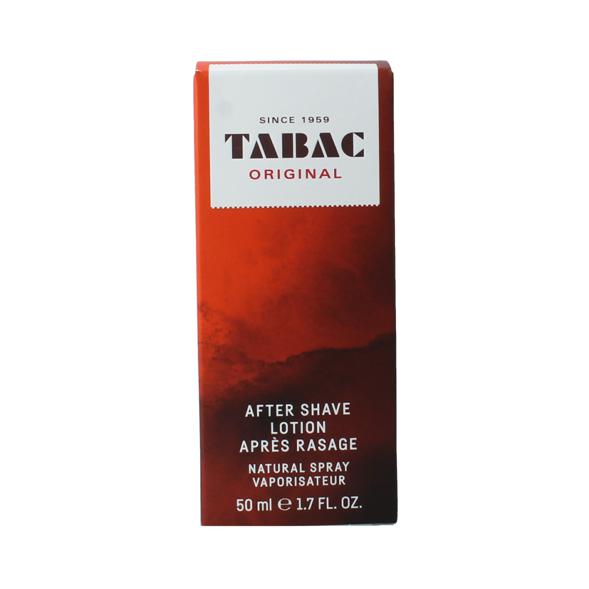 Tabac Original aftershave lotion spray in 50ml bottle, natural scent, designed for shaving and grooming.