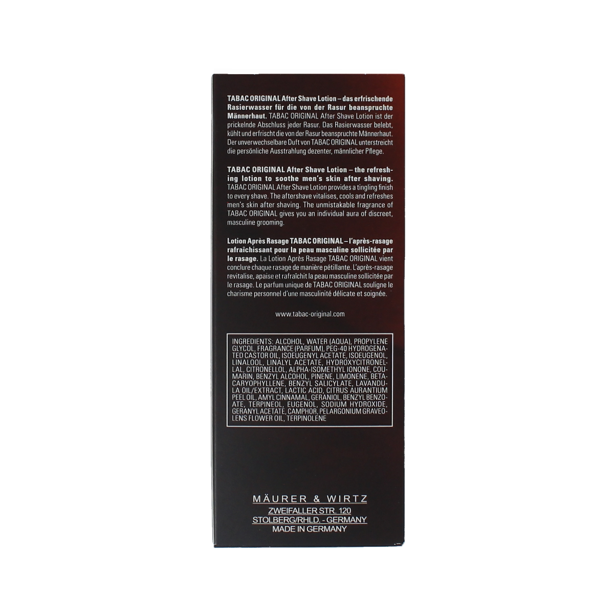 Tabac Original aftershave lotion in 100ml bottle, with classic packaging and label visible.